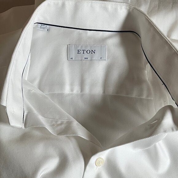 Eton Slim Fit Cotton Button Up Dress Shirt - Men's Size 43/17 - White - Picture 5 of 12